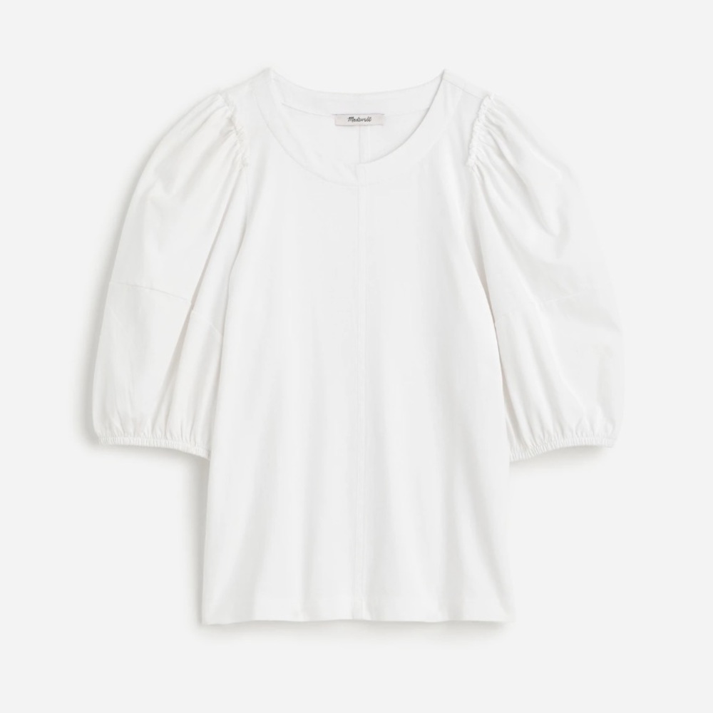 NWT Madewell Puff-Sleeve Tee in White Sz Small MAKE UP ON COLLAR
